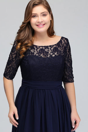 Lace Plus Size Evening Dresses Women Birthday Gift Lady Half Sleeve Tea Length Wedding Guest Party Gown Bridesmaid Robes A-line