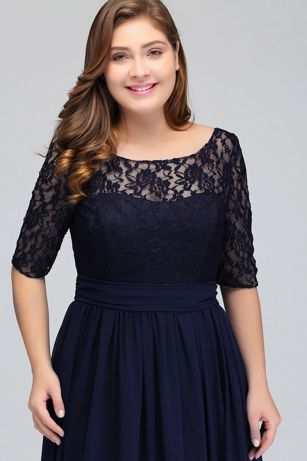 Lace Plus Size Evening Dresses Women Birthday Gift Lady Half Sleeve Tea Length Wedding Guest Party Gown Bridesmaid Robes A-line