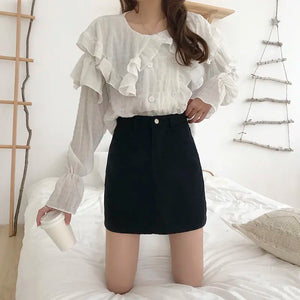 Denim Skirts Womens Summer Solid White Black Basic High Waist Short Skirt Femme A-line Women Elegant Students School Sundress