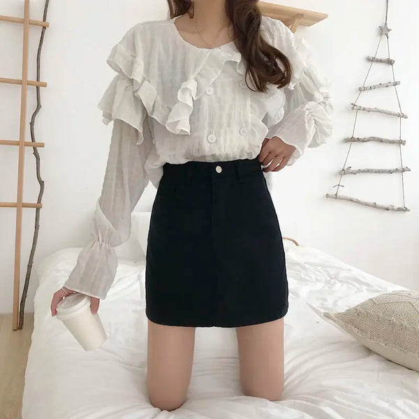 Denim Skirts Womens Summer Solid White Black Basic High Waist Short Skirt Femme A-line Women Elegant Students School Sundress