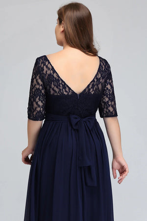 Lace Plus Size Evening Dresses Women Birthday Gift Lady Half Sleeve Tea Length Wedding Guest Party Gown Bridesmaid Robes A-line