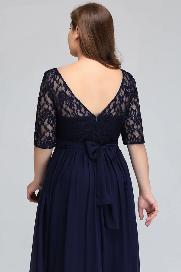Lace Plus Size Evening Dresses Women Birthday Gift Lady Half Sleeve Tea Length Wedding Guest Party Gown Bridesmaid Robes A-line