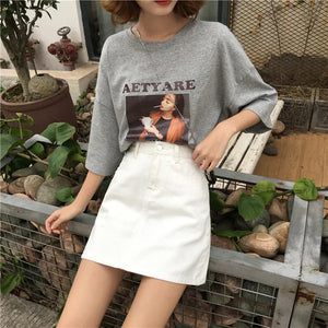 Denim Skirts Womens Summer Solid White Black Basic High Waist Short Skirt Femme A-line Women Elegant Students School Sundress