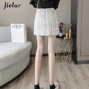 Jielur Women Skirt A-line Slim High Waist Zipper Autumn Winter Black Mini Skirts Womens Chic Saia Faldas Korean S-XL Plaid Skirt