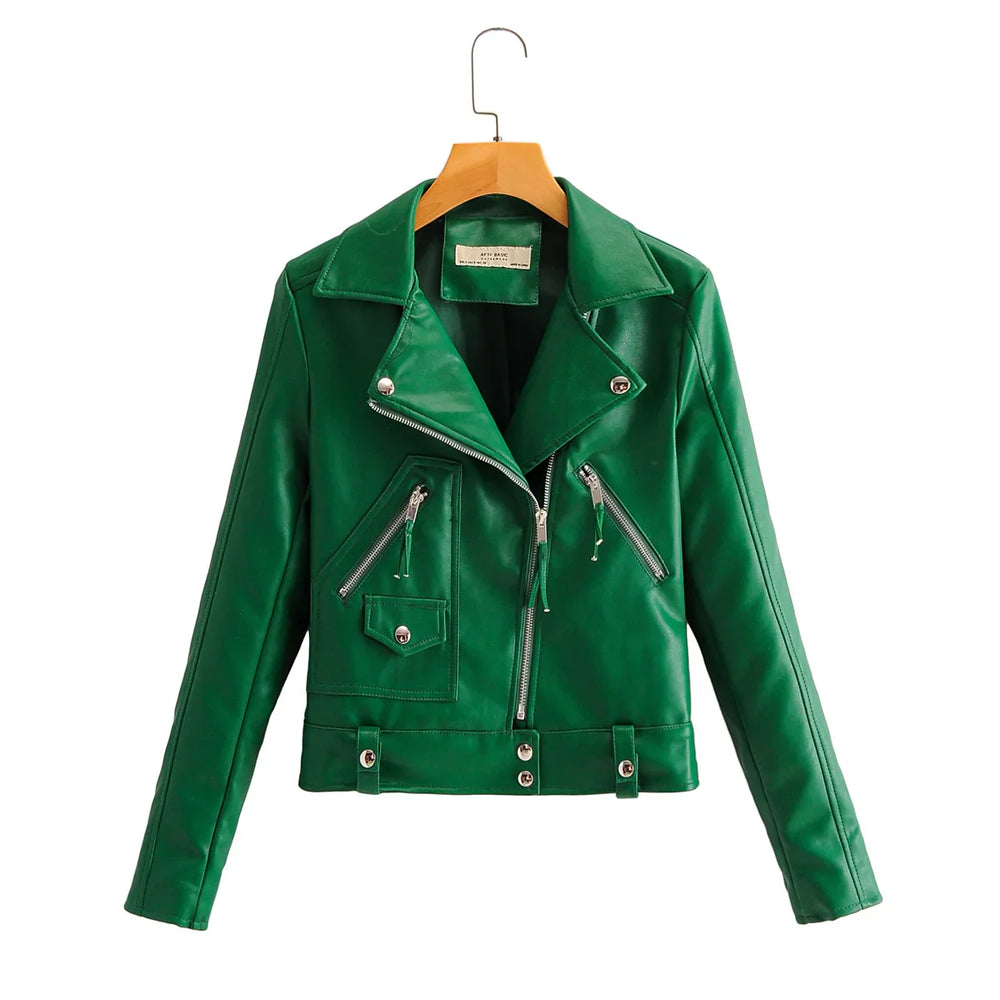 New Arrival Novel brand Winter Autumn Motorcycle leather jackets Green leather jacket women leather coat slim PU jacket Leather
