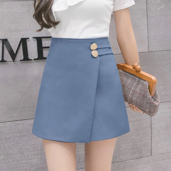 Skirts Women Solid Button Simple Summer Chiffon Lightweight Office Lady Mini Skirt All-match Slim Korean Style Fashion Irregular
