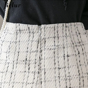 Jielur Women Skirt A-line Slim High Waist Zipper Autumn Winter Black Mini Skirts Womens Chic Saia Faldas Korean S-XL Plaid Skirt