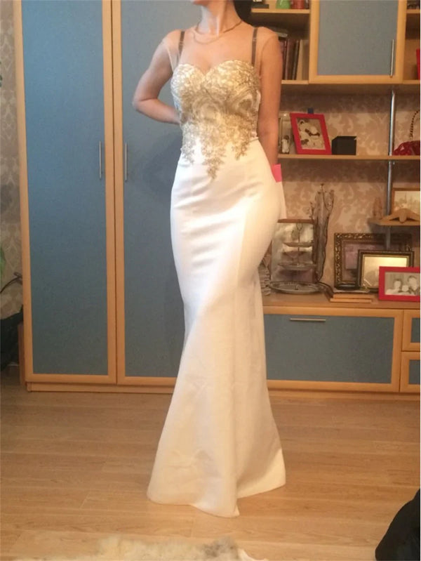 Elegant Mermaid Bridesmaid Dresses Women Golden Appliques Lace Royal Blue Sweetheart Illusion Wedding Party Dress Robe de Soiree
