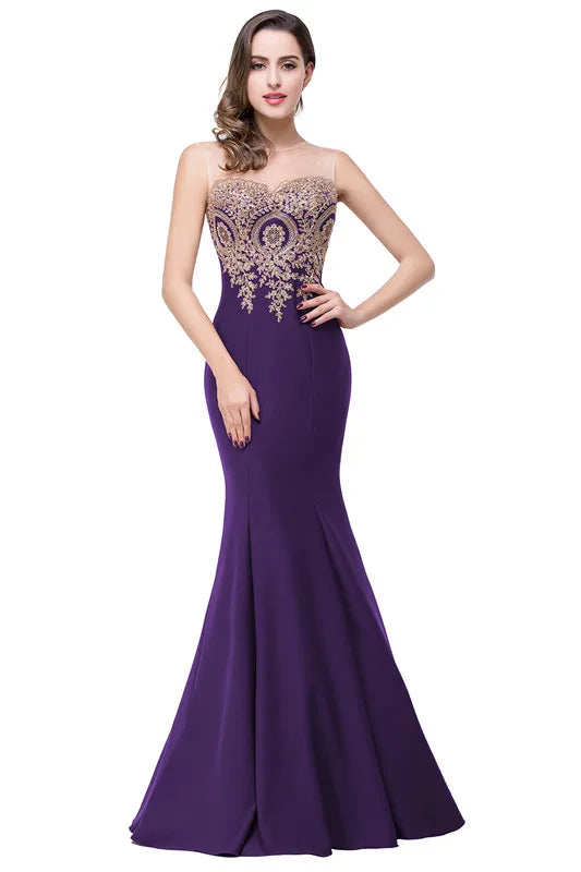 Elegant Mermaid Bridesmaid Dresses Women Golden Appliques Lace Royal Blue Sweetheart Illusion Wedding Party Dress Robe de Soiree