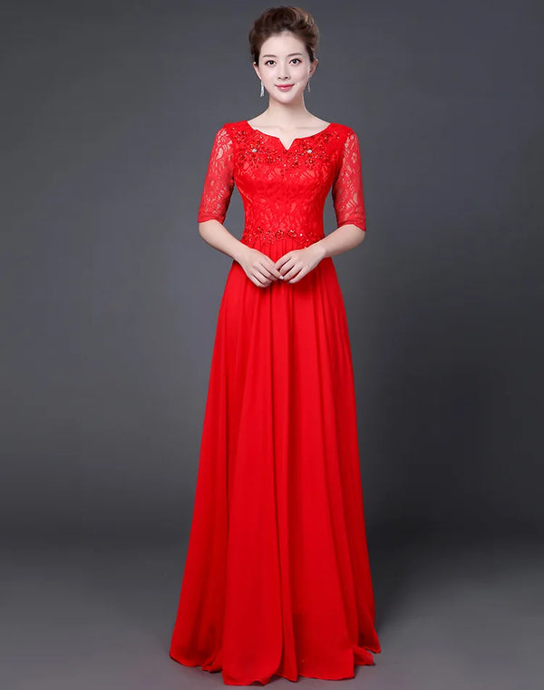 DLH-68#Mother Bride Chiffon Lace Rrd Blue Long Bridesmaid Dresses Chorus Costume Bohemia Wedding Party Prom Gown Wholesale women