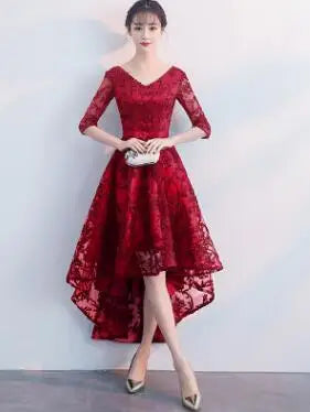DongCMY New 2024 Navy Blue Color V-Neck Formal Bridesmaid Dresses Half Sleeves Women Elegant Bride Gown
