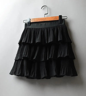 Summer Women Elasticity Waist Mini Skirt Ladies Chiffon Skirt Ladies Casual Cake Skirts Black White Femme Pleated Skirts