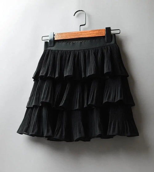 Summer Women Elasticity Waist Mini Skirt Ladies Chiffon Skirt Ladies Casual Cake Skirts Black White Femme Pleated Skirts