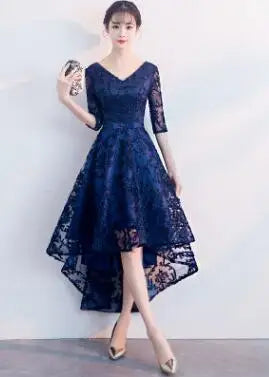 DongCMY New 2024 Navy Blue Color V-Neck Formal Bridesmaid Dresses Half Sleeves Women Elegant Bride Gown