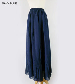 Women's Elegant High Waist Chiffon Skirt Elastic Waist Casual Long Maxi Skirts Saias 80/90/100cm 22 Color 2020 Summer Autumn New