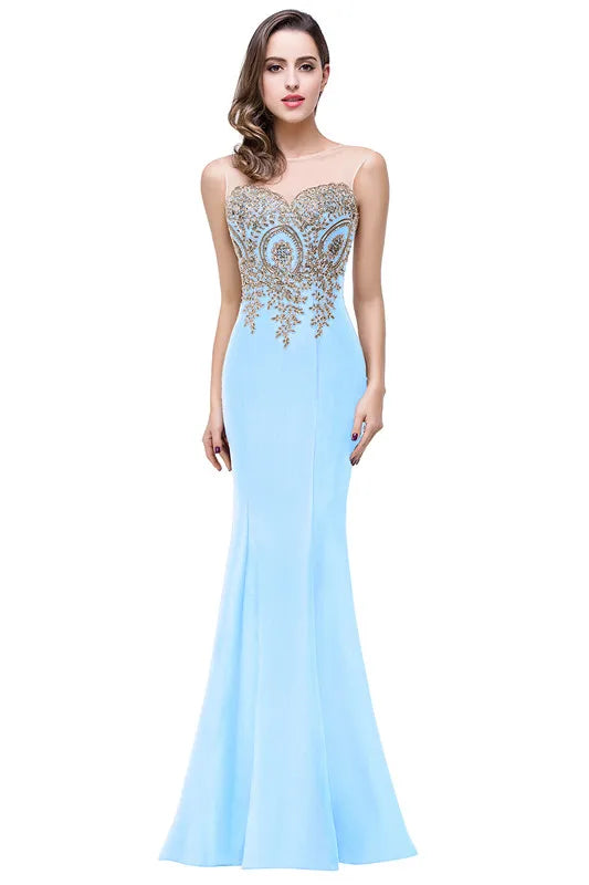 Elegant Mermaid Bridesmaid Dresses Women Golden Appliques Lace Royal Blue Sweetheart Illusion Wedding Party Dress Robe de Soiree
