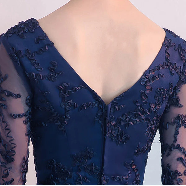 DongCMY New 2024 Navy Blue Color V-Neck Formal Bridesmaid Dresses Half Sleeves Women Elegant Bride Gown