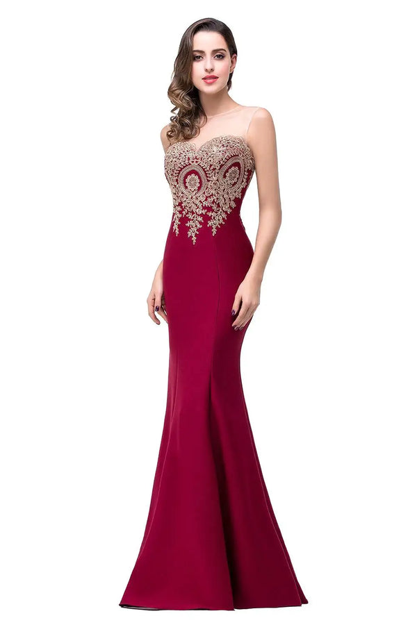 Elegant Mermaid Bridesmaid Dresses Women Golden Appliques Lace Royal Blue Sweetheart Illusion Wedding Party Dress Robe de Soiree