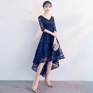 DongCMY New 2024 Navy Blue Color V-Neck Formal Bridesmaid Dresses Half Sleeves Women Elegant Bride Gown