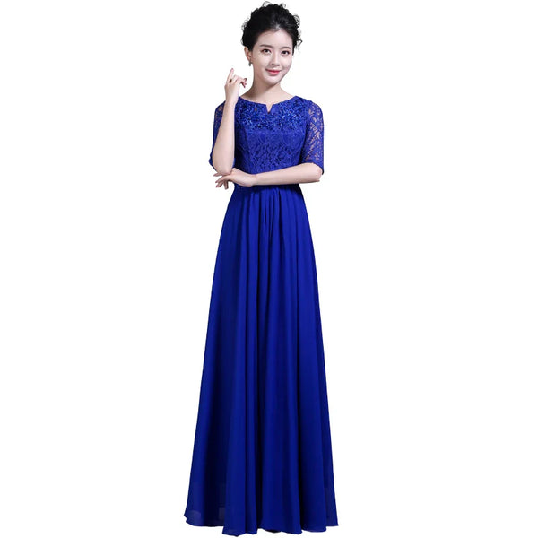 DLH-68#Mother Bride Chiffon Lace Rrd Blue Long Bridesmaid Dresses Chorus Costume Bohemia Wedding Party Prom Gown Wholesale women