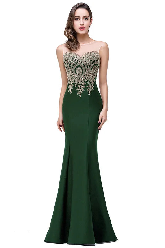 Elegant Mermaid Bridesmaid Dresses Women Golden Appliques Lace Royal Blue Sweetheart Illusion Wedding Party Dress Robe de Soiree