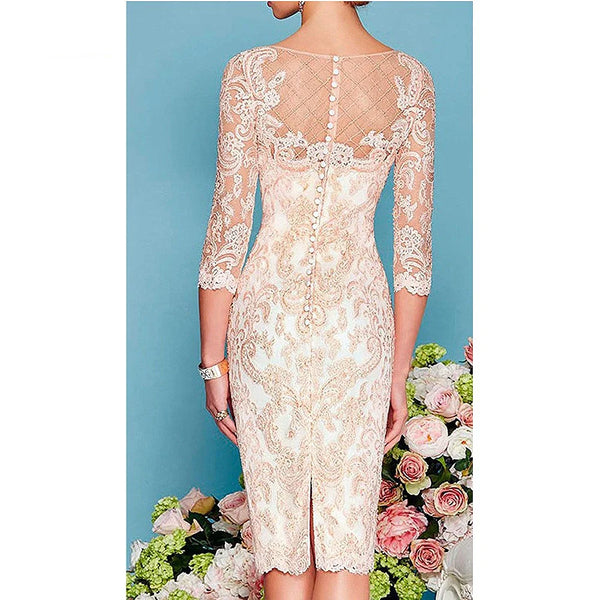 Light Pink Women's Mother of The Groom Dresses Tea Length Lace Mother of the Bride Dress with Jacket Formal Evening Gowns