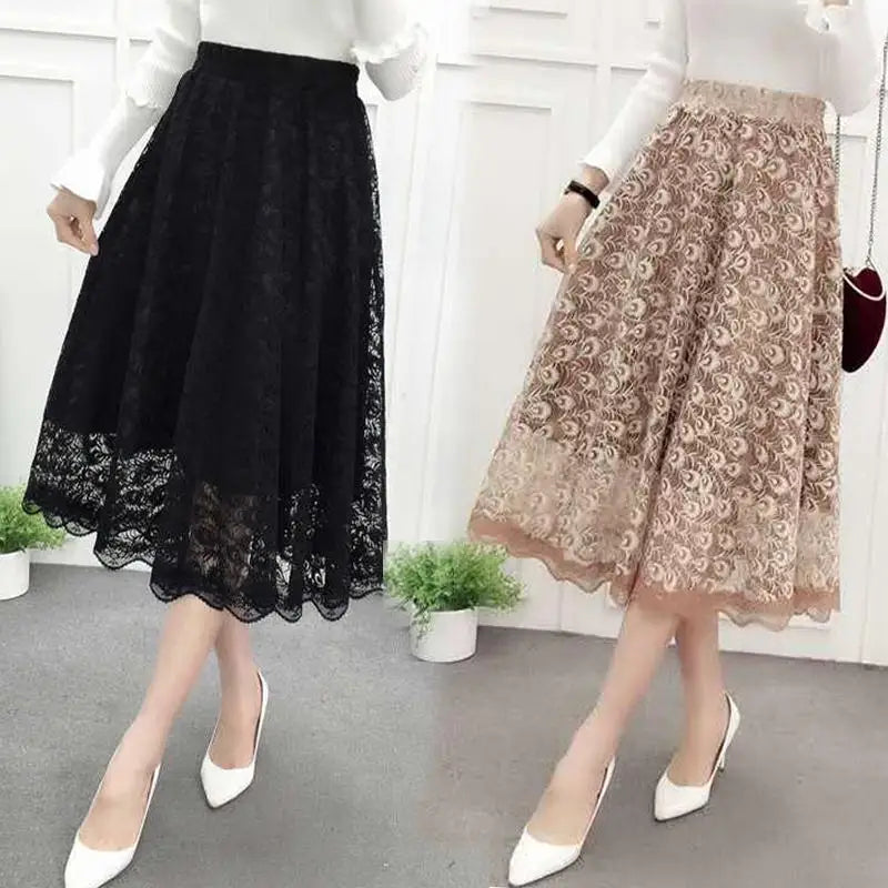 Women's Skirt Mesh Lace Skirt Long Skirt A- Line Skirt Woman Skirts Mujer Faldas Saias Mulher
