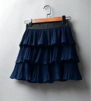 Summer Women Elasticity Waist Mini Skirt Ladies Chiffon Skirt Ladies Casual Cake Skirts Black White Femme Pleated Skirts