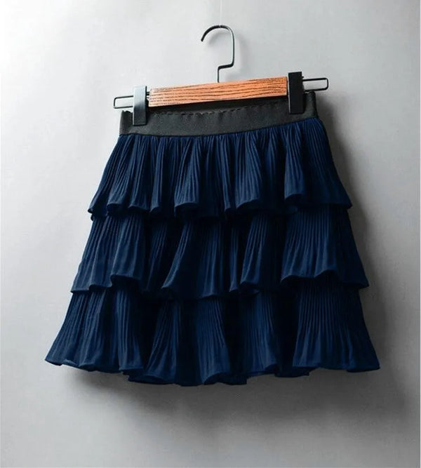 Summer Women Elasticity Waist Mini Skirt Ladies Chiffon Skirt Ladies Casual Cake Skirts Black White Femme Pleated Skirts