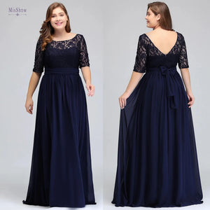 Lace Plus Size Evening Dresses Women Birthday Gift Lady Half Sleeve Tea Length Wedding Guest Party Gown Bridesmaid Robes A-line