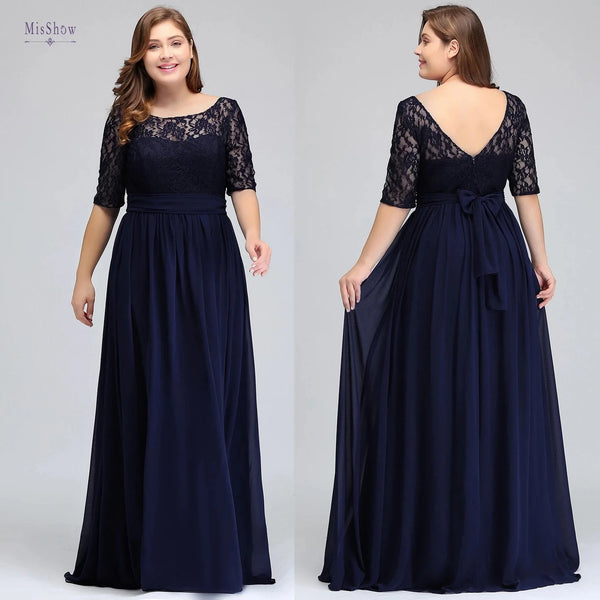 Lace Plus Size Evening Dresses Women Birthday Gift Lady Half Sleeve Tea Length Wedding Guest Party Gown Bridesmaid Robes A-line