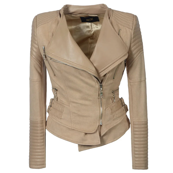 Faux Leather PU Jacket Women Winter Autumn Fashion Motorcycle Jacket Black Faux Leather Coat Outerwear