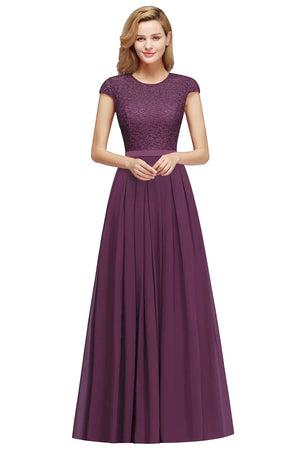 Popular Dusty Blue Lace Chiffon Long Bridesmaid Dresses Charming Short Sleeve Wedding Guest Dresses robe demoiselle d'honneur