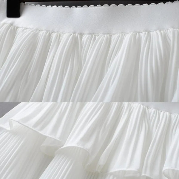 Summer Women Elasticity Waist Mini Skirt Ladies Chiffon Skirt Ladies Casual Cake Skirts Black White Femme Pleated Skirts