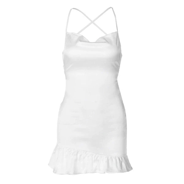 Open Back Ruffled Strap Jumpsuit Fashion Backless Ruffled Spaghetti Straps Dress for Women