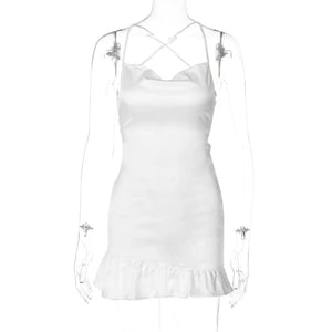 Open Back Ruffled Strap Jumpsuit Fashion Backless Ruffled Spaghetti Straps Dress for Women