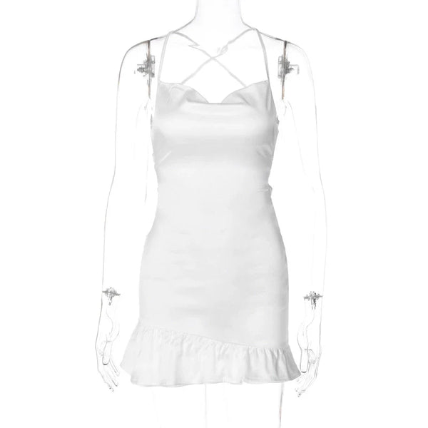 Open Back Ruffled Strap Jumpsuit Fashion Backless Ruffled Spaghetti Straps Dress for Women