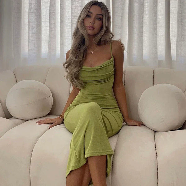 INS New Fashion Swing Collar Backless Strap Dress