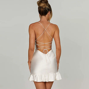 Open Back Ruffled Strap Jumpsuit Fashion Backless Ruffled Spaghetti Straps Dress for Women