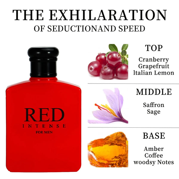 RED INTENSE Eau de Parfum Spray 3.4 Ounce / 100 Ml  Multi-Layered Fragrance Aromatic Fragrance for Men Men's EDP Perfumes Fruit