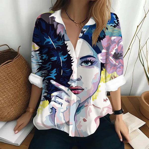 Women's Long Sleeve Shirt T-shirt Abstract Oil Painting Art Print Top Women's Elegant Shirt Women's Fashion Top Loose T-shirt