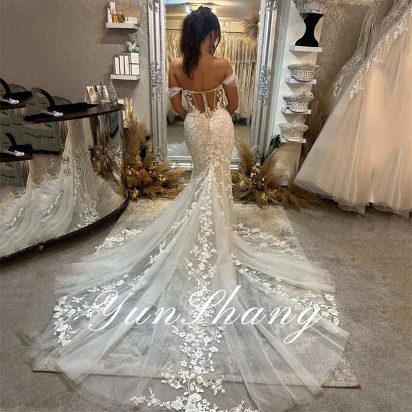 Yunshang Elegant Mermaid Wedding Dresses Women Open Back Sweetheart Off The Shoulder Bridal Gowns Sweep Train Vestidos De Novia