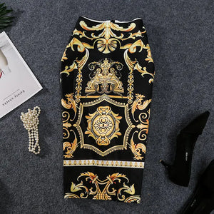Women Skirts Sexy Print Flowers Pencil Skirt Casual Skirts Knee-Length  Faldas Mujer Moda Jupe Femme