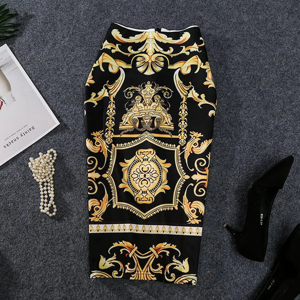 Women Skirts Sexy Print Flowers Pencil Skirt Casual Skirts Knee-Length  Faldas Mujer Moda Jupe Femme