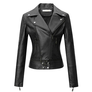 Motorcycle Leather Jacket with Zipper for Women, Moto Biker Coat, Blue, Black, Khaki Clothes, Autumn, 2024