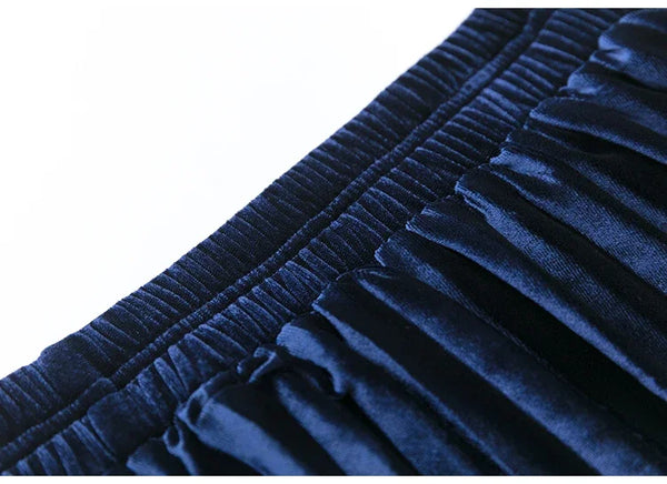 Pleated Women Skirts Velvet Large Swing Long  Skirts Faldas Saia Fashion Female Jupe