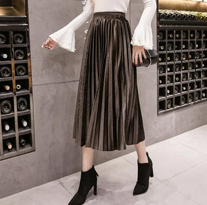 Pleated Women Skirts Velvet Large Swing Long  Skirts Faldas Saia Fashion Female Jupe