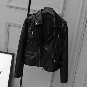 Fitaylor 2022 New Spring Autumn Women Biker Leather Jacket Soft PU Punk Outwear Casual Motor Faux Leather White Jacket