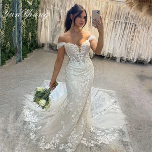 Yunshang Elegant Mermaid Wedding Dresses Women Open Back Sweetheart Off The Shoulder Bridal Gowns Sweep Train Vestidos De Novia