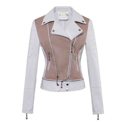 Motorcycle Leather Jacket with Zipper for Women, Moto Biker Coat, Blue, Black, Khaki Clothes, Autumn, 2024